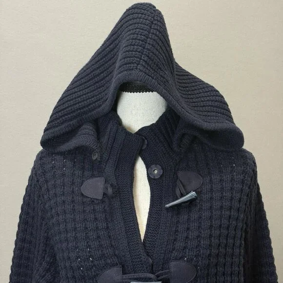 Tommy Hilfiger Waffle Chunky Knit Wool Bld Cardigan Womens L Sweater Collar Hood - Picture 9 of 11